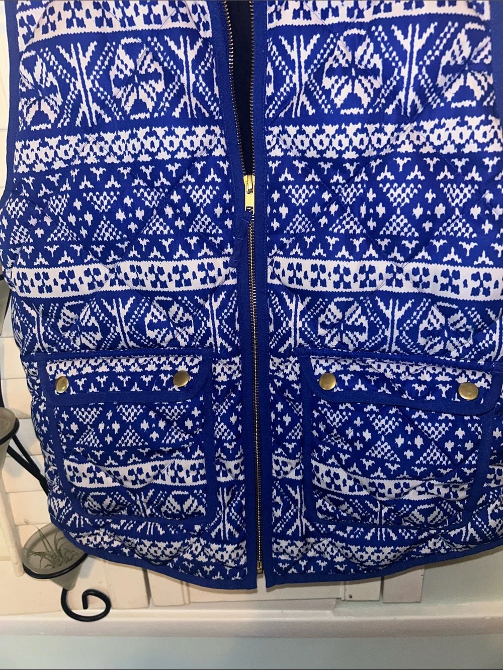 J. Crew Royal Blue Fair Isle Quilted Vest